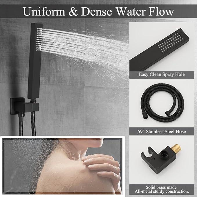 YCAIKOI Shower Faucet Set 16 Inch Wall Mount Rain Shower System, All Metal Shower Fixtures - Matte Black - ModernBath