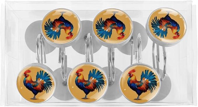 Rooster Shower Curtain Hooks, 12Pcs Decorative Rust Resistant Shower Rings for Shower Curtain Rods, Stainless Steel Round Curtain Hooks for Bathroom, Bedroom - ModernBath