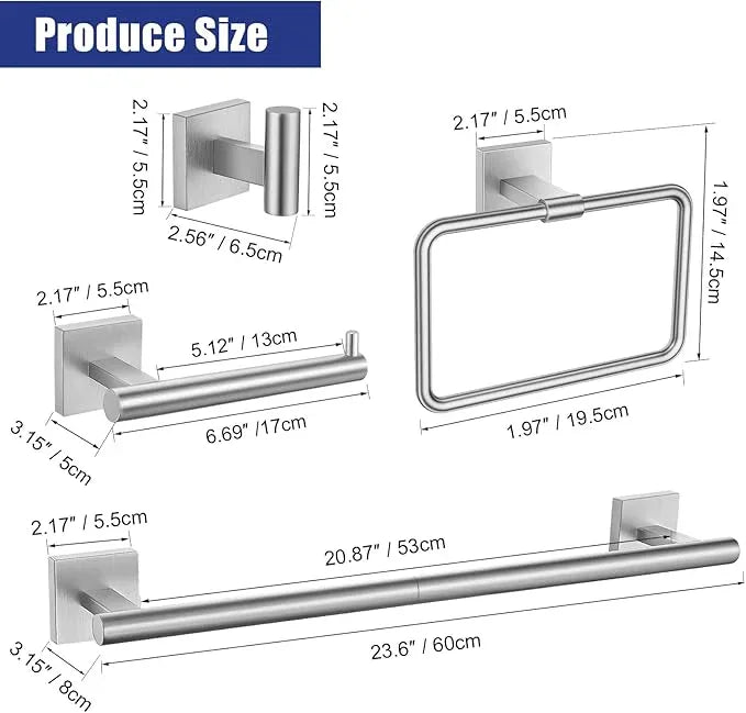 TNOMS Brushed Nickel Towel Bar Set 5 Pieces Brushed Bathroom Hardware Accessories Set,Towel Holder Set for Bathroom SUS304 Stainless Steel Wall-Mounted Towel Holder Set,23.6 Inch - ModernBath