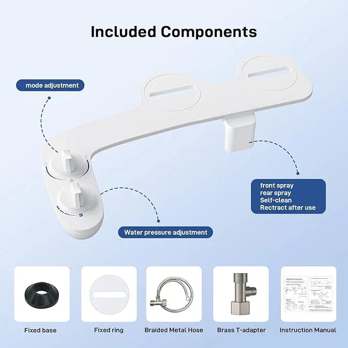 Bidet Attachment for Toilet, Toilet Bidet with Dual Self-Cleaning Nozzles, Rear and Feminine Wash, Adjustable Spray Pressure, Easy Installation, Hygienic Bathroom Accessory, Ceramic White - ModernBath
