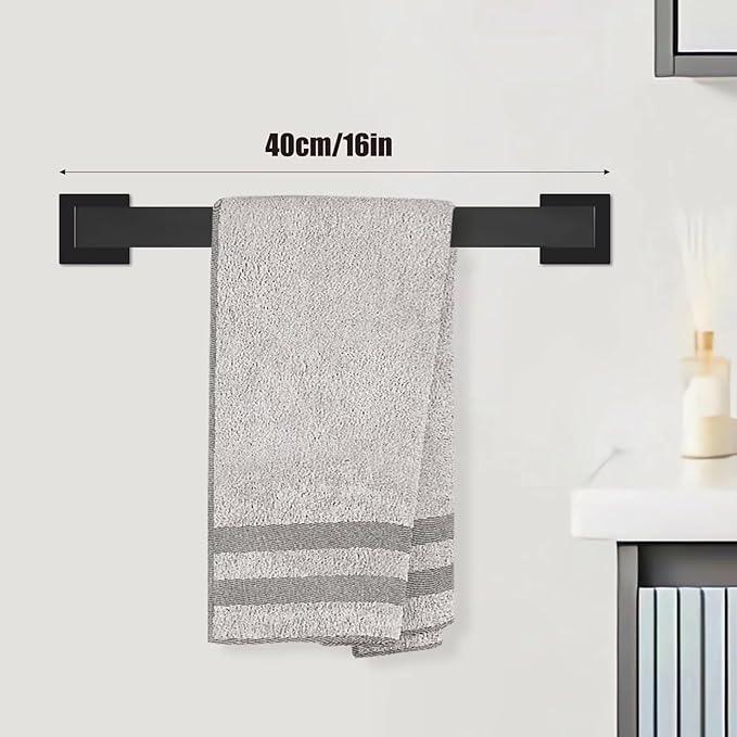 5-Piece Bathroom Hardware Set - Black Towel Bar Set with 2 Towel Hooks, Stainless Steel Wall Mounted Bathroom Towel Rack - Square, 16-Inch - ModernBath