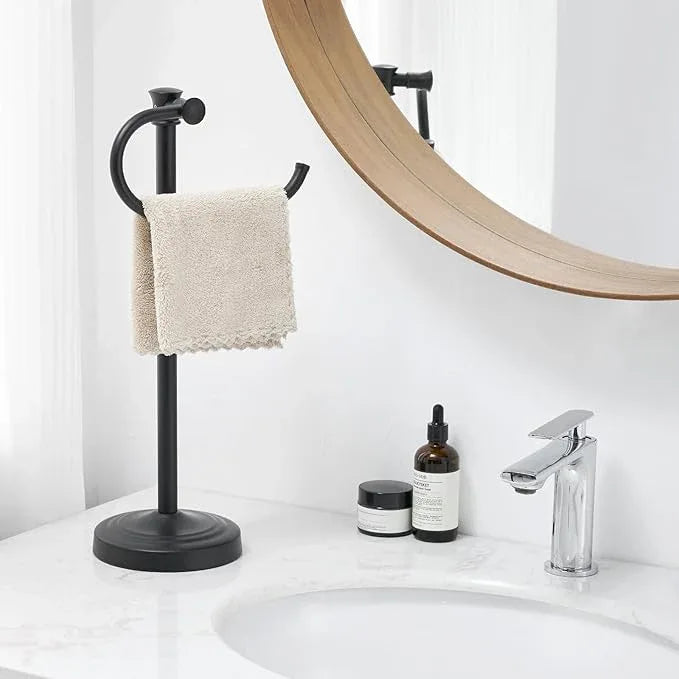 BESy 17 Inch Matte Black Stand Towel Bar Hanger Hand Towel Bar Bathroom Vanity Countertop Towel Holder Free Standing Stainless Steel Towel Ring Hardware Accessories Towel Rack - ModernBath