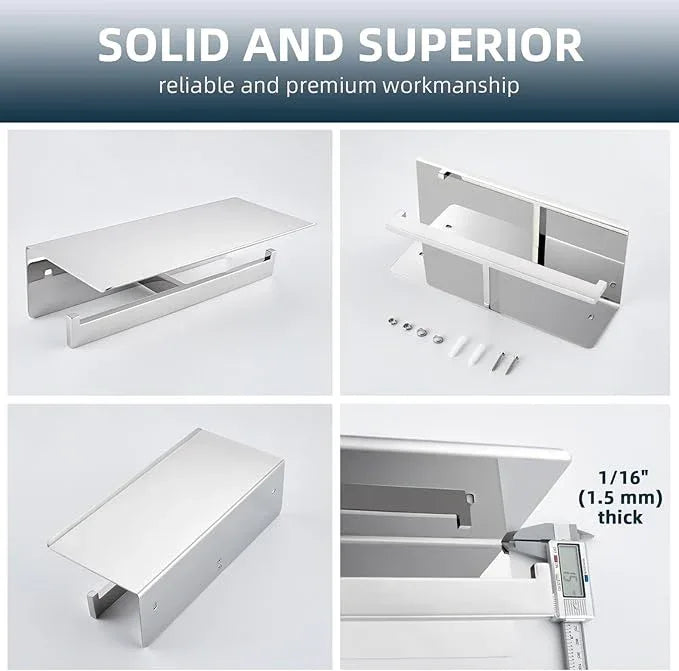 Angle Simple Double Toilet Paper Holder with Shelf Polished Chrome, 304 Stainless Steel Toilet Tissue Roll Holder Wall Mount - ModernBath