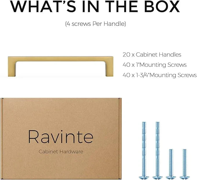 Ravinte 20 Pack Solid 5 Inch Square Cabinet Handles - Brushed Brass Drawer Pulls - Kitchen Hardware and Handles - ModernBath