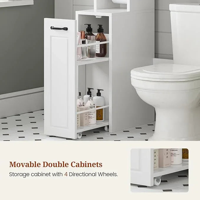 Over The Toilet Storage Cabinet with Pulley, Bathroom Cabinet, Space Saver W/Adjustable Shelf Rack for Bathroom, Restroom, Laundry (White-Type B) - ModernBath