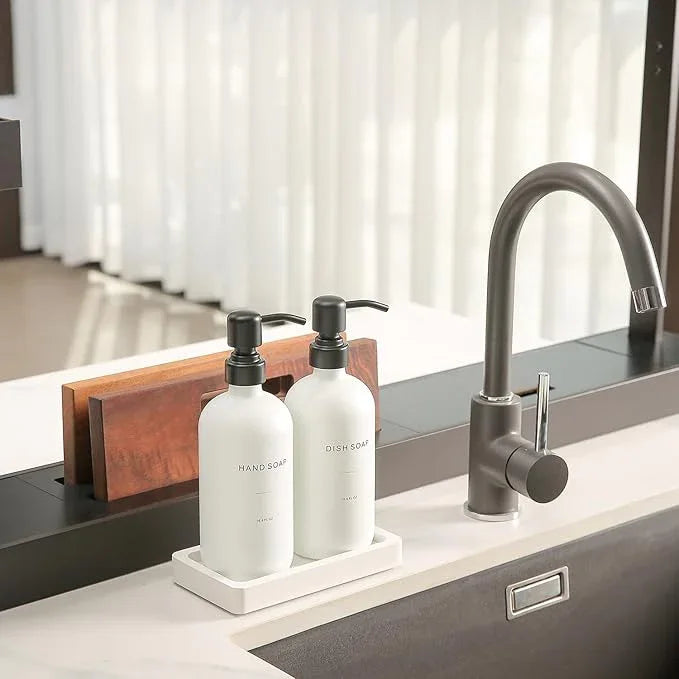 Prus Waso Kitchen Soap Dispenser Set, White Soap Dispenser with Black Stainless Steel Pump, Perfect for Modern Kitchen Decor. (White) - ModernBath