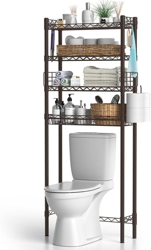 Hodonas Over Toilet Storage Shelf, 4-Tier Bathroom Organizer Storage Shelves Over The Toilet, Adjustable Over The Toilet Shelf Above Toilet Rack Freestanding Bathroom Space Saver Over Toilet, Espresso