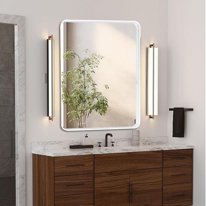 miroro White 20x30 Inch Metal Framed Mirror for Wall, Large Rounded Rectangle Mirror, Anti-Rust, Tempered Glass, Hangs Horizontally or Vertically - ModernBath