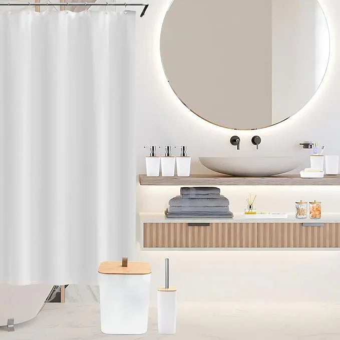 XLHOMO Bathroom Sets with Shower Curtain and Rugs, 27PCS White Bathroom Accessories Set with Trash Can, White Shower Curtain Set, No Slip Super Absorbent Bathroom Rugs - ModernBath