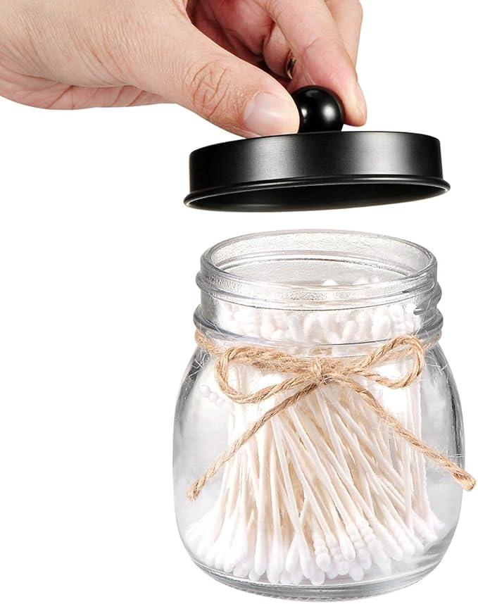 Amolliar Mason Jar Bathroom Accessories Set 4 Pack - Foaming Soap Dispenser&2 Qtip Holders&Toothbrush Holder-Rustic Farmhouse Decor Bathroom Organizer Apothecary Jar Country Countertop (Black) - ModernBath