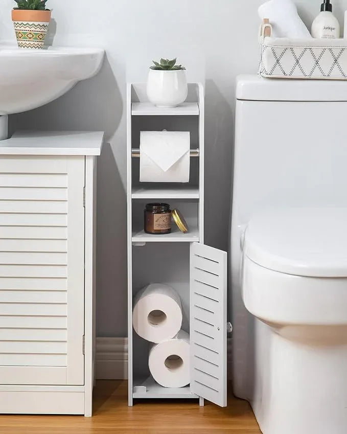 AOJEZOR Toilet Paper Holder Stand: Small Bathroom Storage Cabinet for Small Spaces - ModernBath