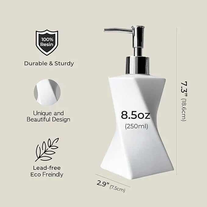 Modern White Soap Dispenser with Silver Pump for Bathroom and Kitchen, Contemporary Art Style, Matte Finish, Rust Proof, 8.5oz (Arctic White) - ModernBath