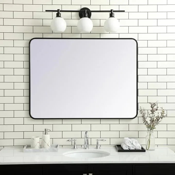 ARS Concepts Aura, Soft Corner Metal Rectangular Mirror 30X40 Inch in, Modern, Black - ModernBath