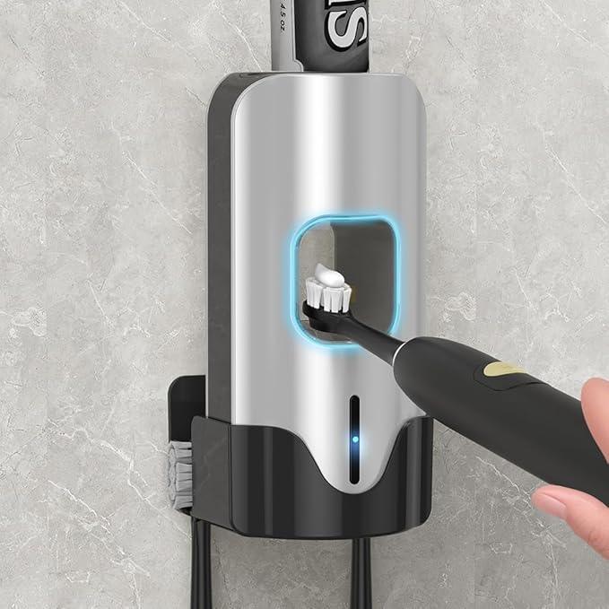 Automatic Toothpaste Dispenser Wall Mounted - Smart Touchless Toothpaste Squeezer with 3 Adjustable Levels, 2 Toothbrush Holders- for Kids and Adults, Bathroom Essentials - ModernBath