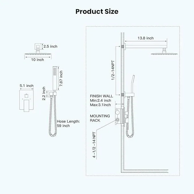 gotonovo Rainfall Bathroom Shower System Rain Shower Head and Handle Set Wall Mounted Shower Complete Combo Solid Brass Pressure Balancing Shower Mixer Valve 10 Inch Brushed Gold - ModernBath