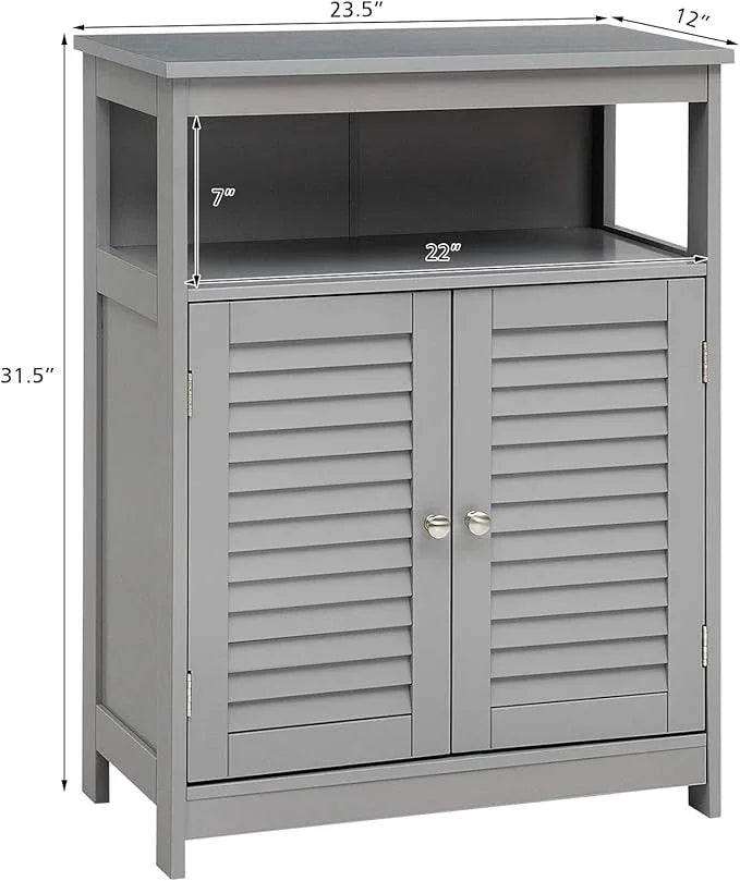 LDAILY Freestanding Organizer Cabinet with Double Shutter Doors, Adjustable Shelf, Wooden Floor Cabinet for Bathroom & Kitchen, Grey - ModernBath