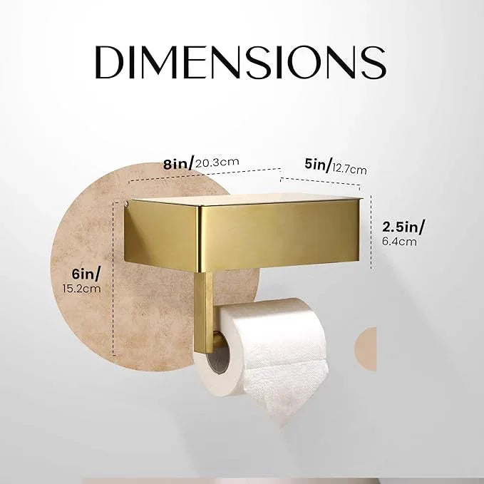 Day Moon™ Brushed Gold Toilet Paper Holder with Shelf, Wipe Holder for Bathroom Flushable Wipes Dispenser, Toilet Paper and Wipes Holder, Toilet Paper Holder with Storage - ModernBath