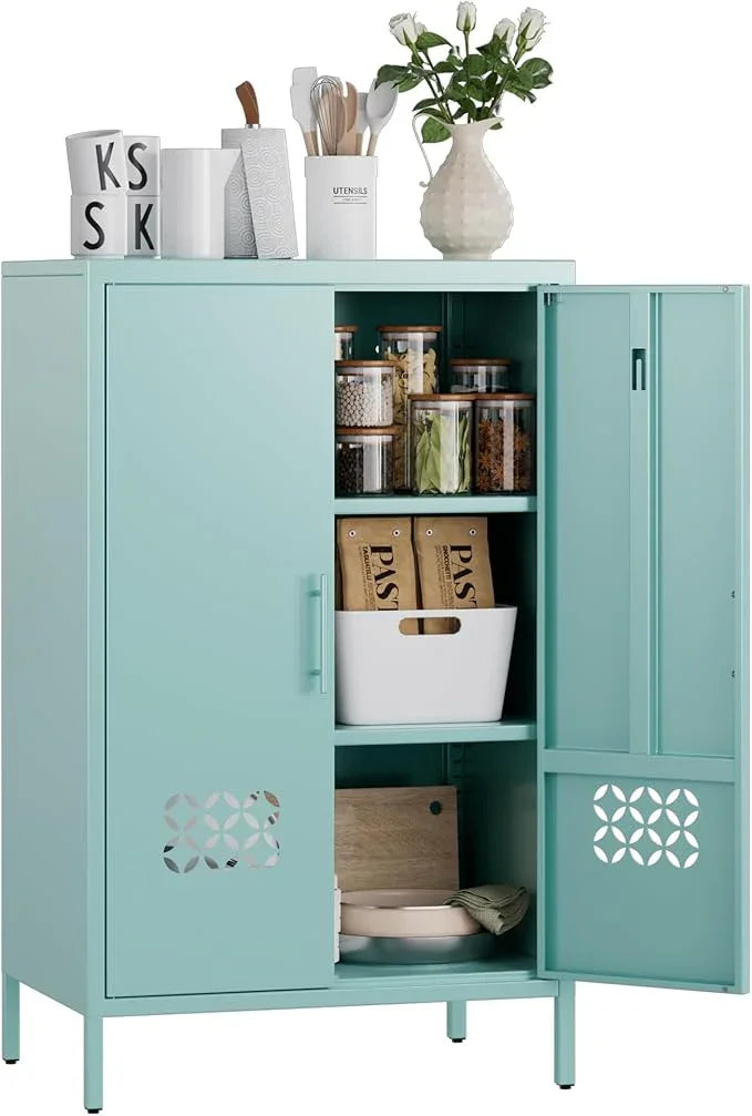 42" H Metal Pantry Cabinet, Kitchen Pantry Storage Cabinets with Adjustable 2 Shelves, for Home Office Bathroom, Required Assembly,Light Blue - ModernBath