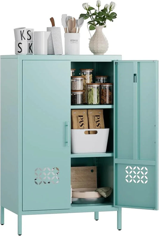 42" H Metal Pantry Cabinet, Kitchen Pantry Storage Cabinets with Adjustable 2 Shelves, for Home Office Bathroom, Required Assembly,Light Blue - ModernBath