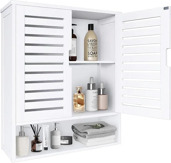 HYNAWIN White Organized Bathroom Storage Cabinet with Lattice Doors,Spacious Storage with Adjustable Shelves for Bathroom or Kitchen Essentials - ModernBath
