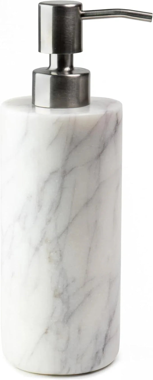 Cork & Mill Marble Soap Dispenser for Bathroom Countertop or Kitchen Sink, Real Natural White Stone with Stainless Steel Pump Top, Ideal for Lotion, Liquid Dish or Hand Soap, Modern Bath Accessories - ModernBath