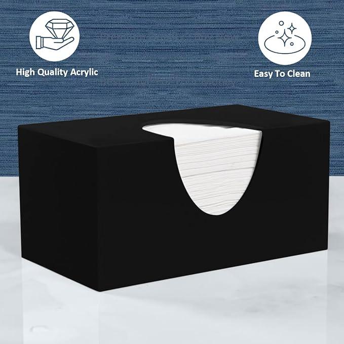 Rectangle Tissue Box Cover | Fits Top Side Opening Tissue Boxes | Black Tissue Box Holder for Bathroom | Premium Acrylic Tissue Cover - ModernBath