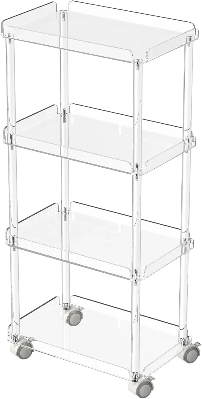 AQUIVER Acrylic Slim Storage Cart - 4 Tiers Narrow Rolling Cart - Utility Cart for Kitchen, Bathroom, Living Room, Laundry - 15.6 '' L x 10.2 '' W x 33.9 '' H - ModernBath