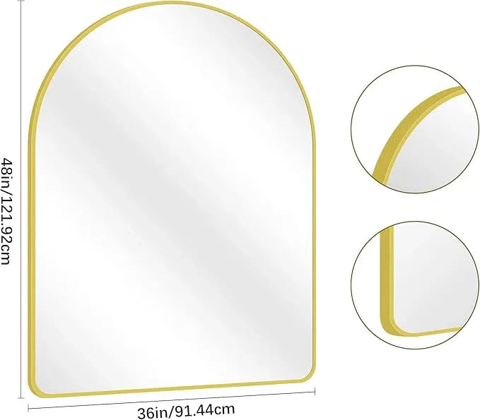 Arched Bathroom Mirror, 36"x48" Gold Arch Mirror for Bathroom, Wall Mounted Mirror, Gold Vanity Wall Mirror w/Metal Frame for Bedroom, Entryway, Living Room, Vertically Hanging or Leaning Against - ModernBath