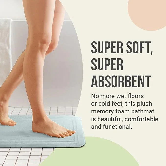 ITSOFT Memory Foam Bath Mat 24x16, Non Slip, Machine Washable, Quick Dry & Absorbent Rugs, Bath Mats for Bathroom Floor, Tub & Shower, Bathroom Rug, Spa Blue - ModernBath