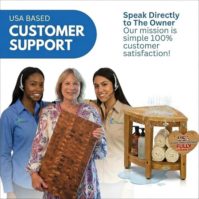 EcoDecors Teak Shower Corner Caddy 18" – Waterproof Wood Storage Organizer with Built-in Shelf and Adjustable Feet - Ideal for Small Bathrooms & Walk-in Showers - Indonesian Teak - ModernBath