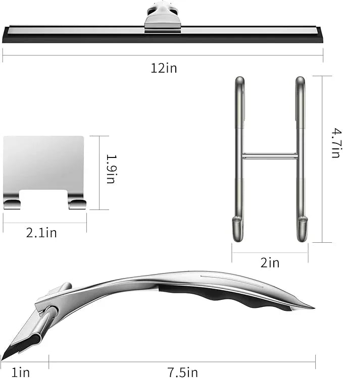 Shower Squeegee for Glass Door 12-Inch Stainless Steel Bathroom Squeegee Window Wiper, Includes Shower Door Hook, Adhesive Hook, and Spare Silicone Blade for Window Mirror Car All-Purpose Squeegee - ModernBath