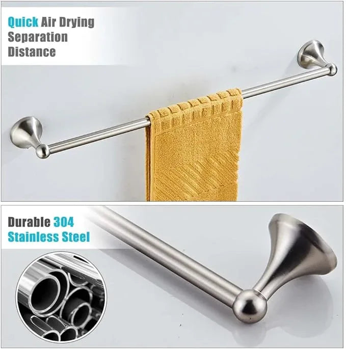 4 Piece Bathroom Accessory Set(Adjustable Towel Bar, Towel Ring, Toilet Paper Holder,Towel Hook), Wall Mounted Bathroom Hardware Accessories Set,Brushed Nickel - ModernBath
