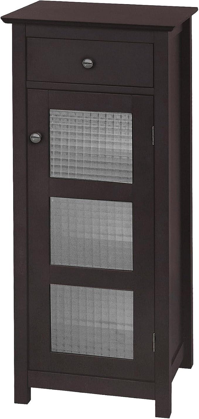 Teamson Home Chesterfield Wooden Floor Cabinet with Waffle Glass Door and Drawer, Espresso - ModernBath