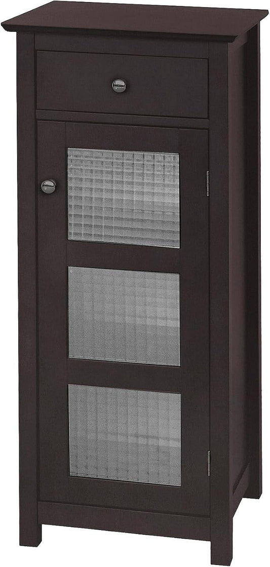 Teamson Home Chesterfield Wooden Floor Cabinet with Waffle Glass Door and Drawer, Espresso - ModernBath