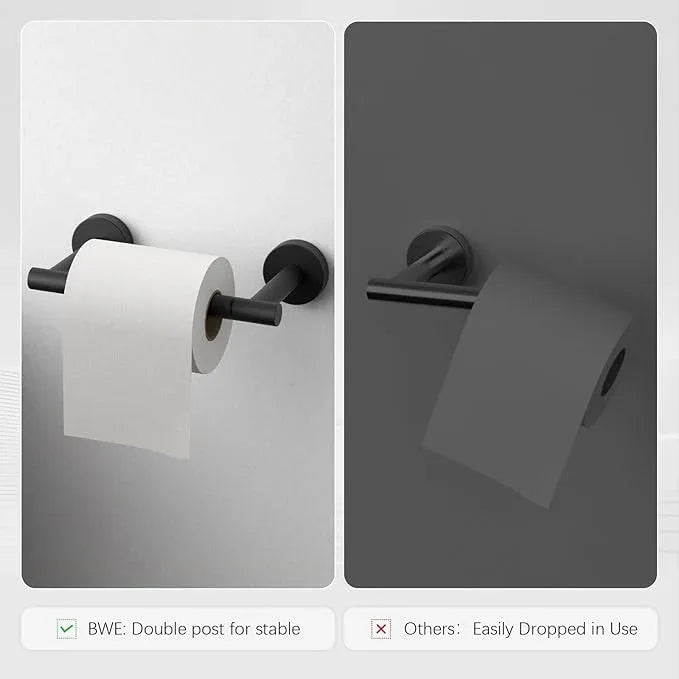 BWE Black Toilet Paper Holder Wall Mounted Double Post Pivoting Toilet Tissue Holders SUS 304 Stainless Steel Toilet Roll Holder for Bathroom Kitchen and RV Washroom - ModernBath