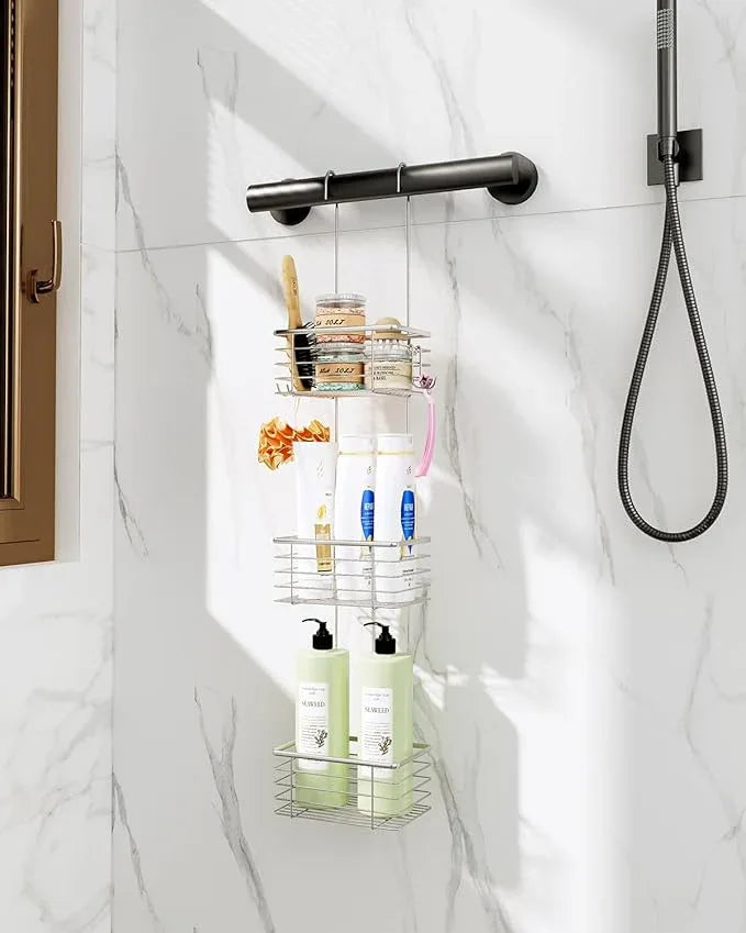 QIHS 3-Tier Small Hanging Bathroom Organizer,caddy hanging,Shampoo Holder Stainless Steel,over the door shower caddy,shower storage - ModernBath