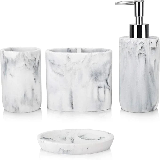L'ARL GMVOI Bathroom Accessories Set,4 Pieces Marble Bathroom Vanity Countertop Accessory Set with Bathroom Toothbrush Holder Set,Soap Dispenser,Tumbler,Soap Dish for Bathroom Home Decor - ModernBath