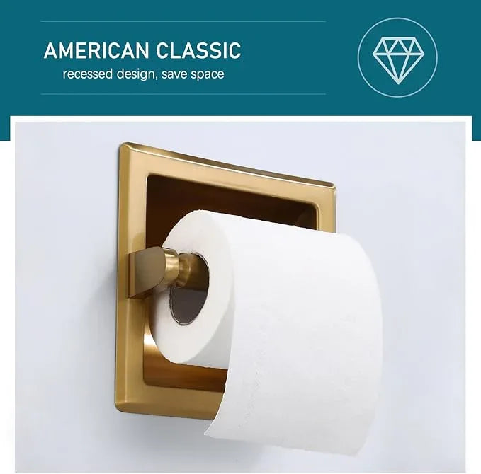 Recessed Toilet Paper Holder,Stainless Steel in Wall Toilet Paper Roll Holder for Bathroom with Mounting Bracket,Commercial Toilet Tissue Dispensers Wall Mount,Dark Gold - ModernBath