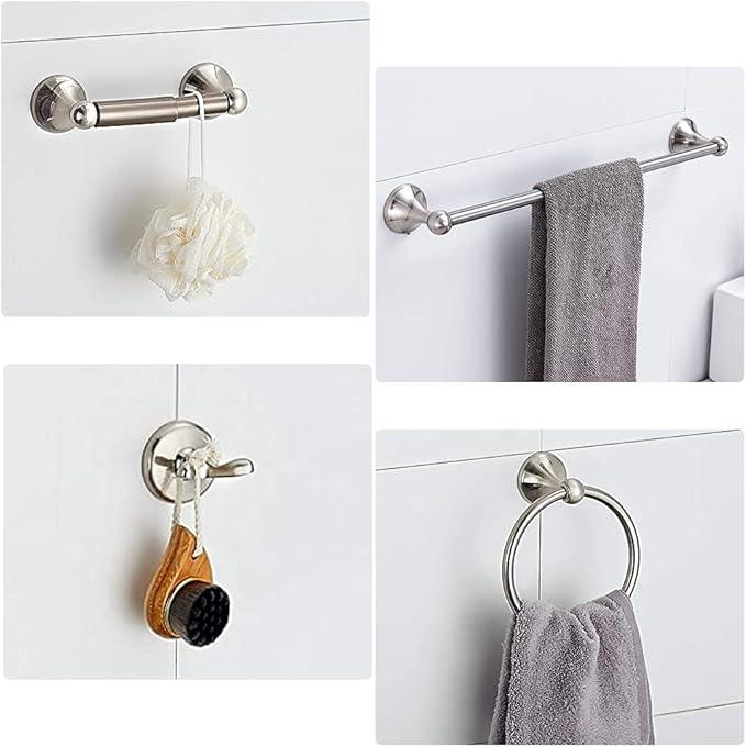 8 Piece Bathroom Accessory Set(Adjustable Towel Bar, Towel Ring, Toilet Paper Holder,Towel Hook), Wall Mounted Bathroom Hardware Accessories Set,Brushed Nickel - ModernBath