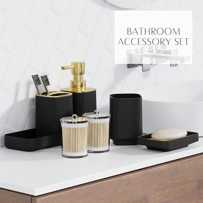 9PCS Bathroom Accessory Set, Black Bathroom Set with Large-Capacity 4 Gallon Trash Can, Bathroom Accessories Set Complete, Toothbrush Holder, Soap Dispenser, Toilet Brush, Bathroom Decor - ModernBath