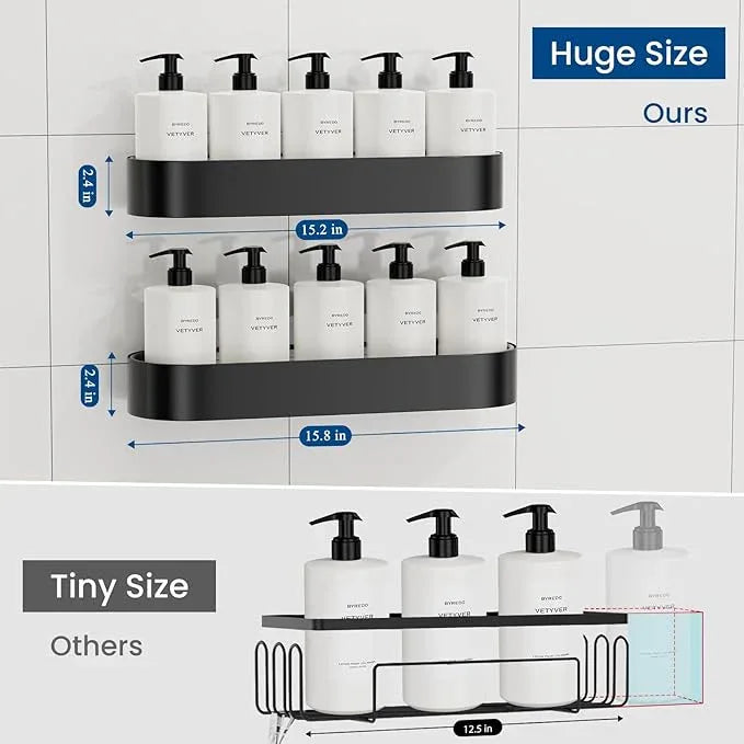 X-Large Adhesive Shower Caddy, 2 Pack Bathroom Organizers and Storage with Large Capacity and 4 Hooks, No Drilling Shower Shelves for Inside Shower for Bathroom, Dorm and Kitchen - ModernBath
