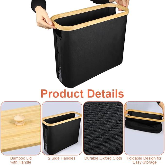 Picowe Toilet Paper Organizer Basket, Black, Holds 9-12 Rolls, With Lid and Easy-Grip Handle, Foldable for Storage, Suitable for Bathroom and Sink - ModernBath