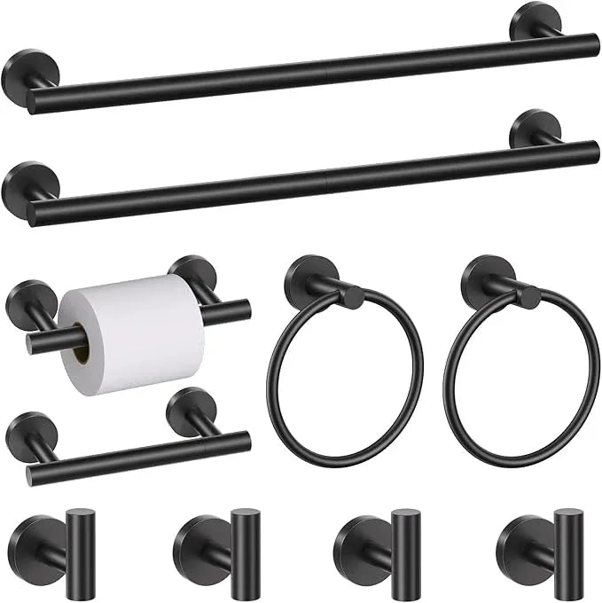 10 Pieces Matte Black Towel Bar Set, Black Bathroom Hardware Set Toilet Paper Holder Towle Racks for Bathroom Upgraded Stainless Steel Bathroom Towel Holder Set Bathroom Accessories - ModernBath