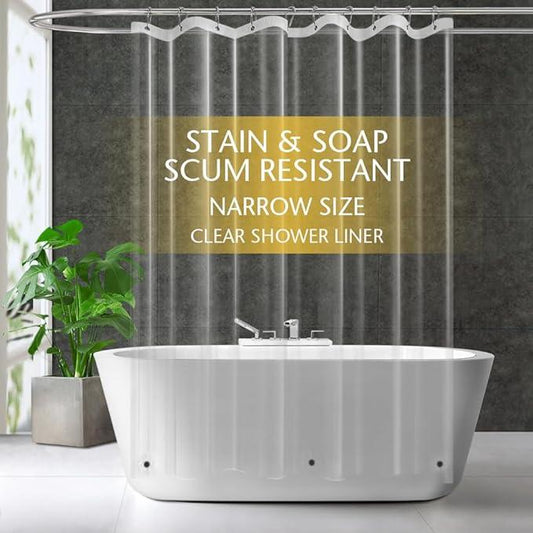 ZEMAHOME Narrow Size Clear Plastic Shower Curtain Liner, 60x72 Inch Thin Lightweight Transparent Plastic Bathroom Shower Showroom Inner Curtain with Rustproof Metal Grommet Holes and Weighted Magnets - ModernBath