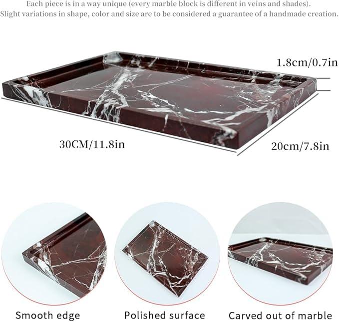 Real Luxurious Natural Marble Vanity Tray Genuine Marble Storage Tray for Home Decor Stone Tray for Bathroom/Kitchen/Vanity/Dresser,Plate Holder for Tissues, Candles, Towel - ModernBath