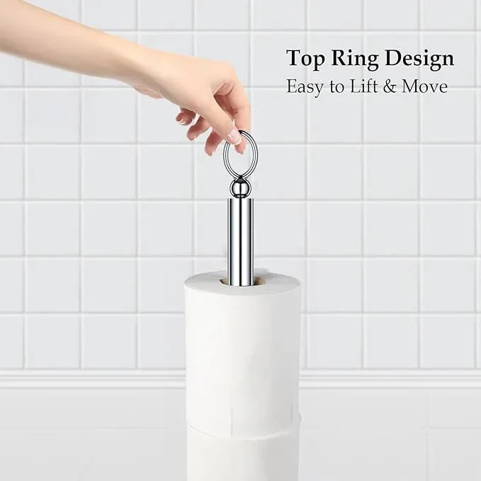 Toilet Paper Holder Stand with Reserve Function, Free Standing Toilet Paper Holder for Bathroom, Space Toilet 4 Rolls Toilet Paper Storage 22.5" Height (2 Pack, Chrome) - ModernBath