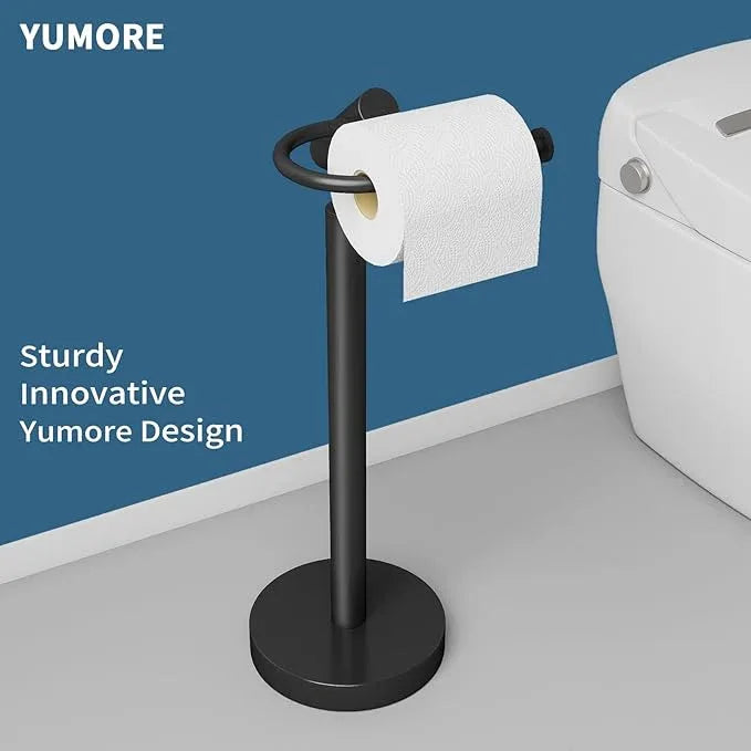 YUMORE Heavy Weighted Toilet Paper Holder Stand, No Drill Freestanding Bathroom Tissue Roll Stand, Stable Floor Standing Paper Roll Dispenser for Bathroom, Bedroom, Vanity - ModernBath