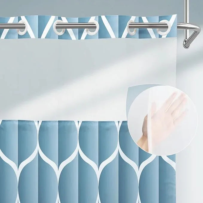 Yiatn No Hook Moonlight Blue Shower Curtain with Snap in Fabric Liner Set - Hotel Style with See Through Mesh Top Window, Modern Geometric Waterdrop Design,Waterproof and Washable, 71x74 INCH - ModernBath