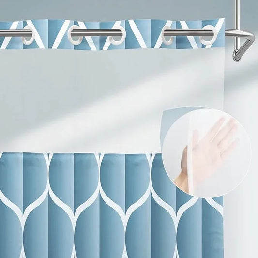 Yiatn No Hook Moonlight Blue Shower Curtain with Snap in Fabric Liner Set - Hotel Style with See Through Mesh Top Window, Modern Geometric Waterdrop Design,Waterproof and Washable, 71x74 INCH - ModernBath