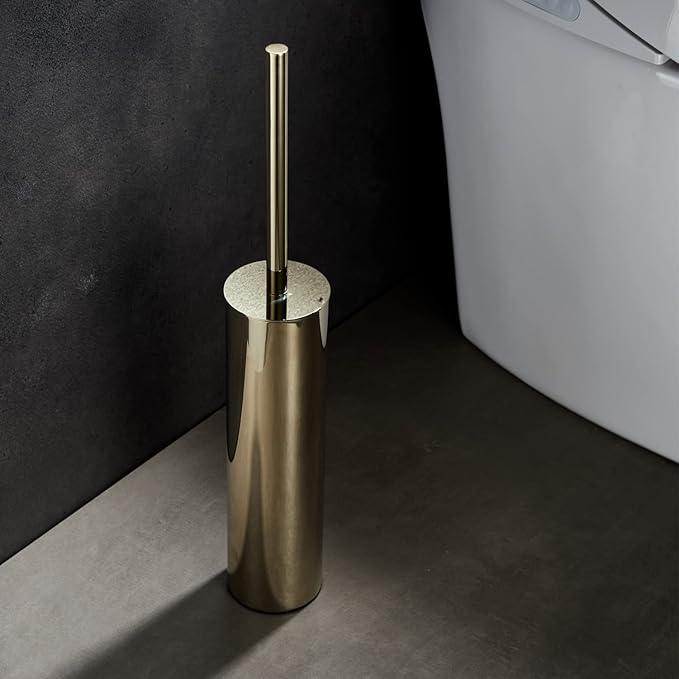 Freestanding Luxury Toilet Brush 304 Stainless Steel Toilet Brush and Holder 19-Inches Tall Round Rust Resistant Anti-Odor and Easy to Clean with Polished Gold Finished - ModernBath